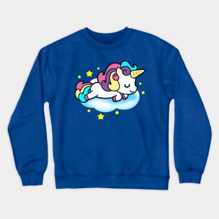 Cute Kawaii Unicorn Sleeping on Clouds Unicorn Gift for Kids Crewneck Sweatshirt